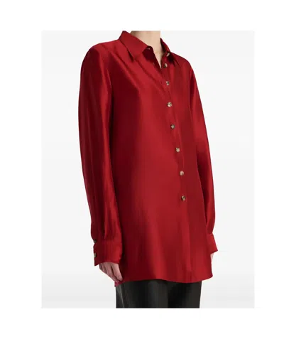 Khaite Auryn Button-down Twill Top In Red
