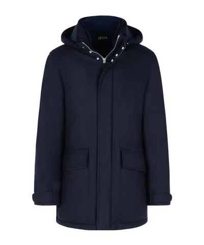 Zegna Long-sleeved Coat In Blue