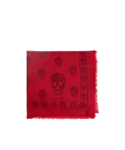 Alexander Mcqueen Skull Pattern Scarf In Red