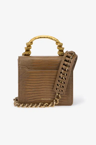 Roberto Cavalli Chain Strap Shoulder Bag With Snake Handle In Brown