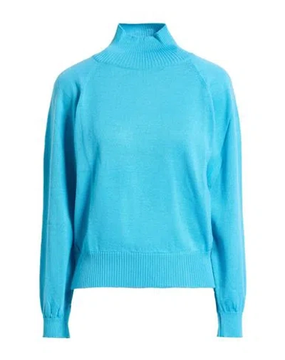 Croche Crochè Woman Turtleneck Turquoise Size M Merino Wool, Acrylic In Blue