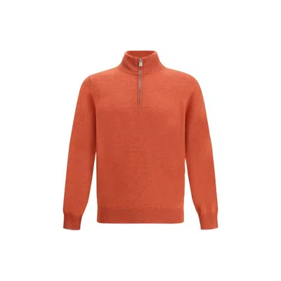 Brunello Cucinelli Cashmere Half-zip Sweater In Orange