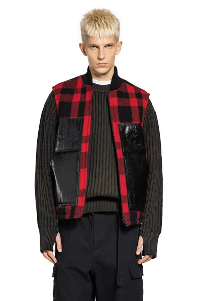 Junya Watanabe Mackinaw Wool And Leather Vest In Red