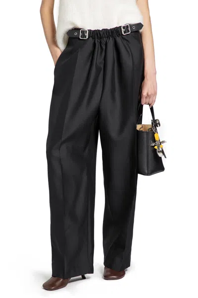 Loewe Belted Trousers In Wool And Silk In Black