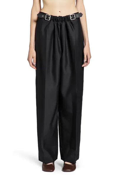 Loewe Belted Trousers In Wool And Silk In Black