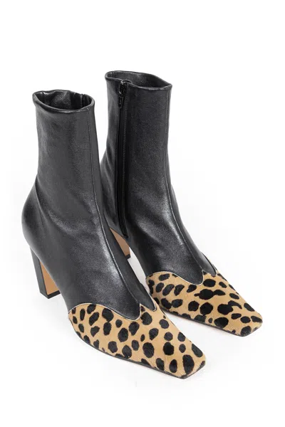 Khaite Nevada 85 Calf Hair And Leather Ankle Boots In Black