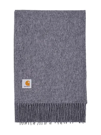 Carhartt Clan Fringed Logo Scarf In Gray