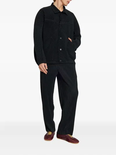 Issey Miyake Monthly Colors: September Plissé Buttoned Overshirt In Black