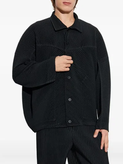 Issey Miyake Monthly Colors: September Plissé Buttoned Overshirt In Black