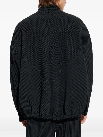 Issey Miyake Monthly Colors: September Plissé Buttoned Overshirt In Black