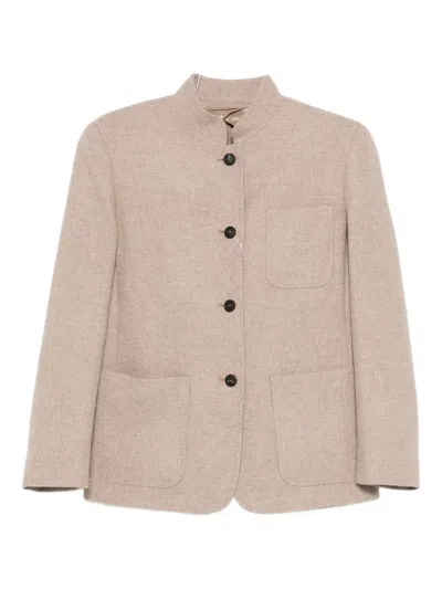 Max Mara Buttoned Patch-pocket Jacket In Neutral
