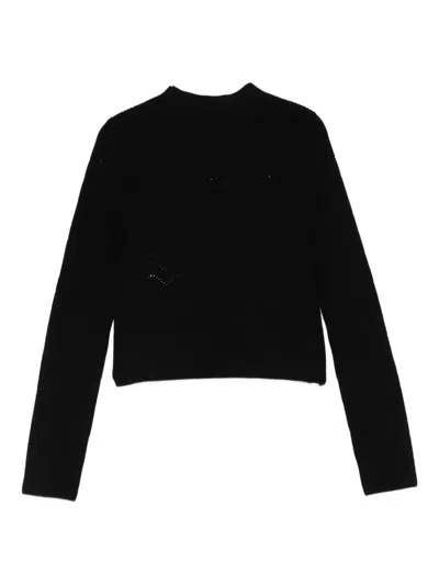 Liu •jo Openwork-knit Logo-plaque Sweater In Black