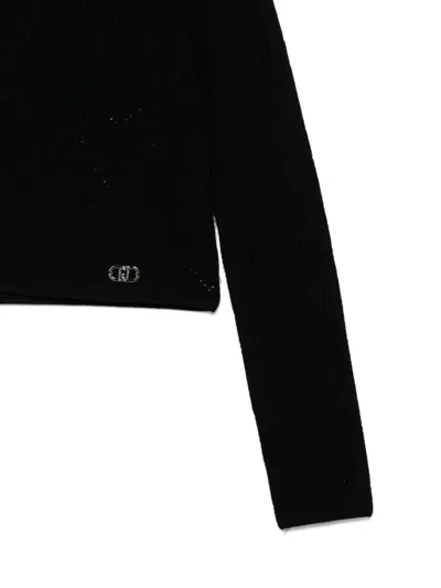 Liu •jo Openwork-knit Logo-plaque Sweater In Black