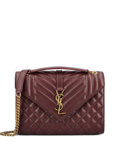 Saint Laurent Envelope Triquilt Medium Ysl Shoulder Bag In Smooth Quilted Leather In Red