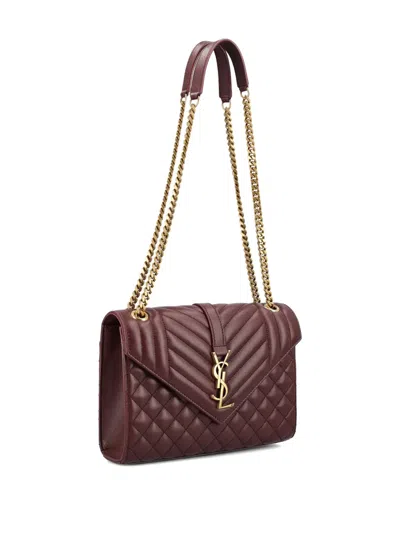 Saint Laurent Envelope Triquilt Medium Ysl Shoulder Bag In Smooth Quilted Leather In Red