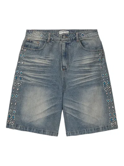 Vale Embellished Denim Shorts In Blue