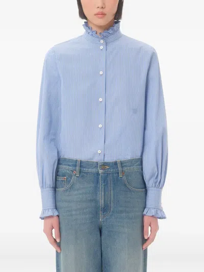 Valentino Light Blue Striped Shirt In Cotton