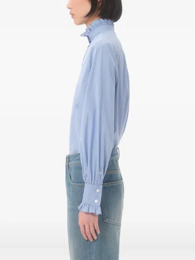 Valentino Light Blue Striped Shirt In Cotton