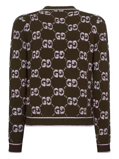 Gucci Wool Cardigan With Front Pockets And Long Sleeves In Green