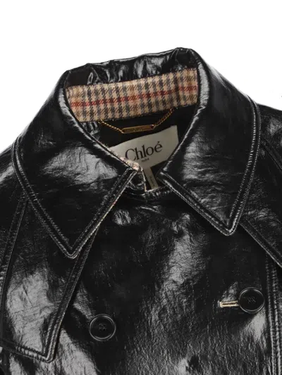 Chloé Belted Jacket In Shiny Coated Cotton In Black