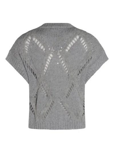 Antonelli Bohemian Mood Open-knit Cotton-blend Top In Gray