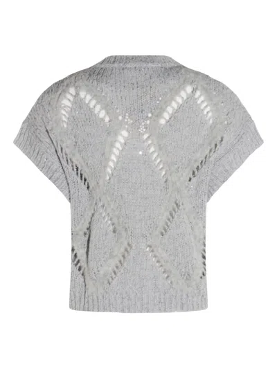Antonelli Bohemian Mood Open-knit Cotton-blend Top In Gray