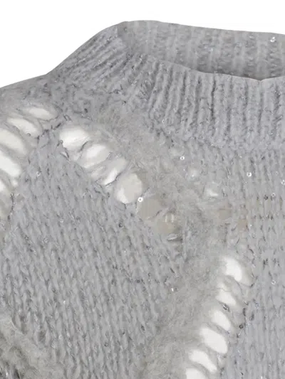 Antonelli Bohemian Mood Open-knit Cotton-blend Top In Gray