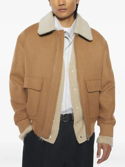 Maison Kitsuné Shearling-collar Pocket Jacket In Black