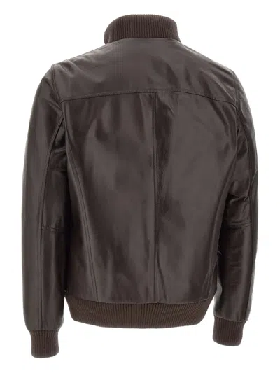 Barba Napoli Vermont Ribbed Leather Jacket In Brown