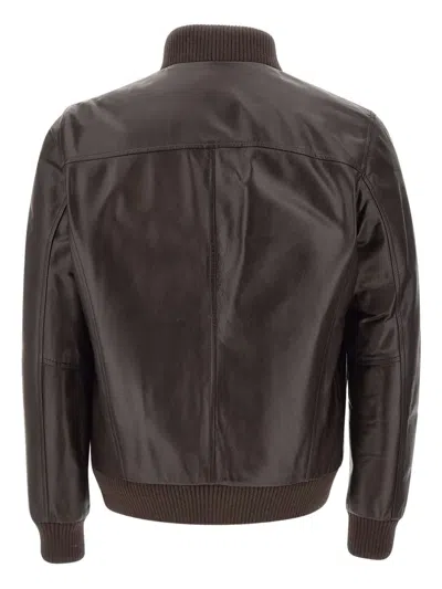 Barba Napoli Vermont Ribbed Leather Jacket In Brown