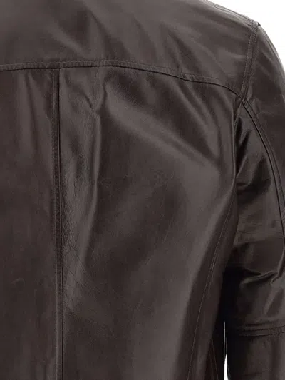 Barba Napoli Vermont Ribbed Leather Jacket In Brown