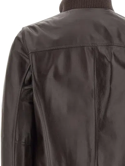 Barba Napoli Vermont Ribbed Leather Jacket In Brown