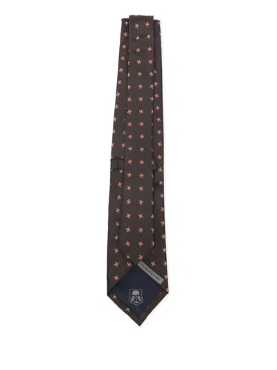Corneliani Brown Silk Tie With Little Flowers  In Brown