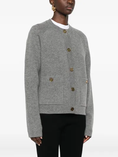 Totême Grey Cashmere Blend Knit Cardigan In Gray