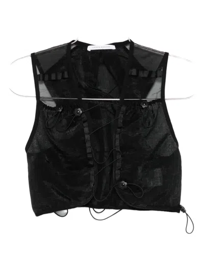 Cecilie Bahnsen Sheer Sleeveless Vest With Drawstring And Buttons In Black