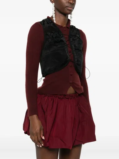 Cecilie Bahnsen Sheer Sleeveless Vest With Drawstring And Buttons In Black