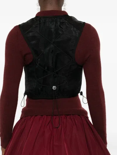 Cecilie Bahnsen Sheer Sleeveless Vest With Drawstring And Buttons In Black