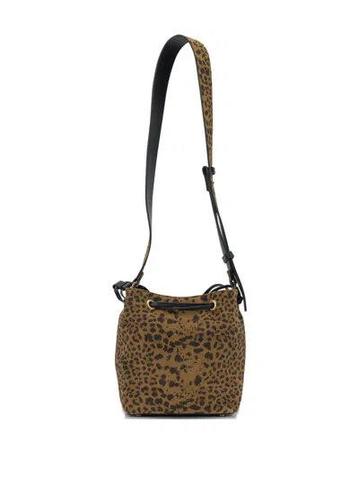 Pinko Leopard Print Drawstring Shoulder Bag In Brown