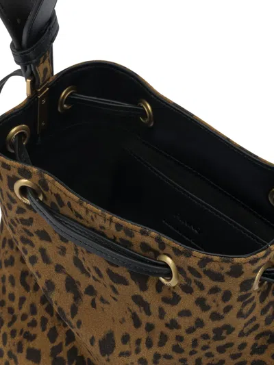 Pinko Leopard Print Drawstring Shoulder Bag In Brown