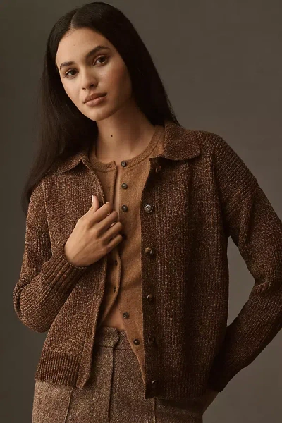 Central Park West Chenille Cardigan Sweater In Brown