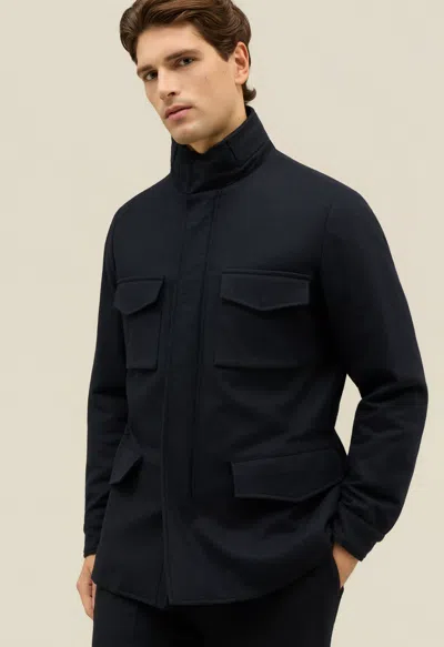 Boglioli Flannel Padded Field Jacket In Blue