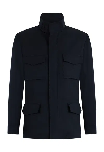 Boglioli Flannel Padded Field Jacket In Blue