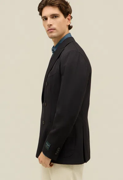 Boglioli Stretch Wool Herringbone Double-breasted K-jacket In Black