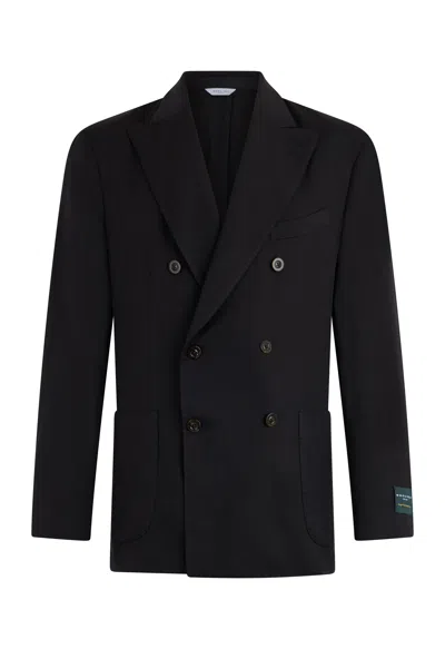 Boglioli Stretch Wool Herringbone Double-breasted K-jacket In Black