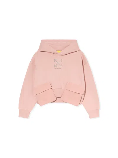 Off-white Arrow Studs Cargo Crop Hoodie In Pink