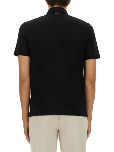 Zegna Cotton Polo Shirt With Pocket In Black