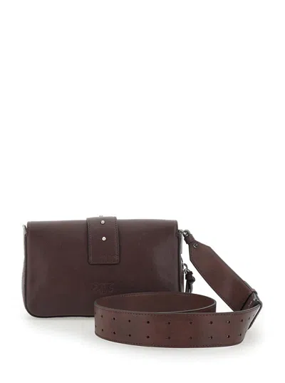 Pinko Medium Leather Classic Love Bag Slouchy Shoulder Bag With Zip In Brown