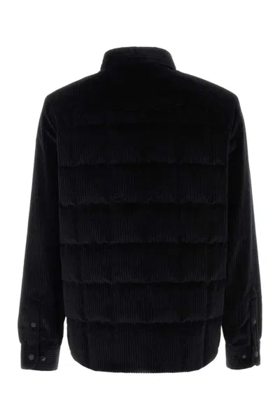 Moncler Stretch Corduroy Down Jacket Chest Pockets In Black