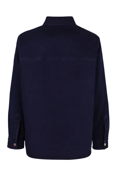 Gucci Blue Jacket With Classic Collar And Reversible Design In Cotton Man In Blue
