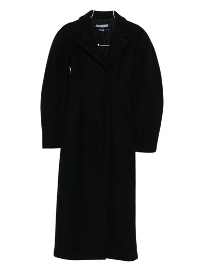 Jacquemus Le Manteau Curvo Black Double-breasted Coat With Notched Revers And Rear Single Vent In Wool Woman In Black